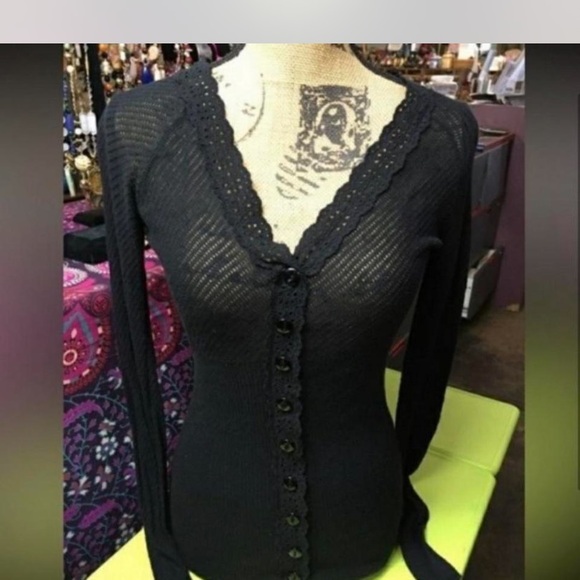Vintage Y2K Betsey Johnson Black Lace Cardigan L
